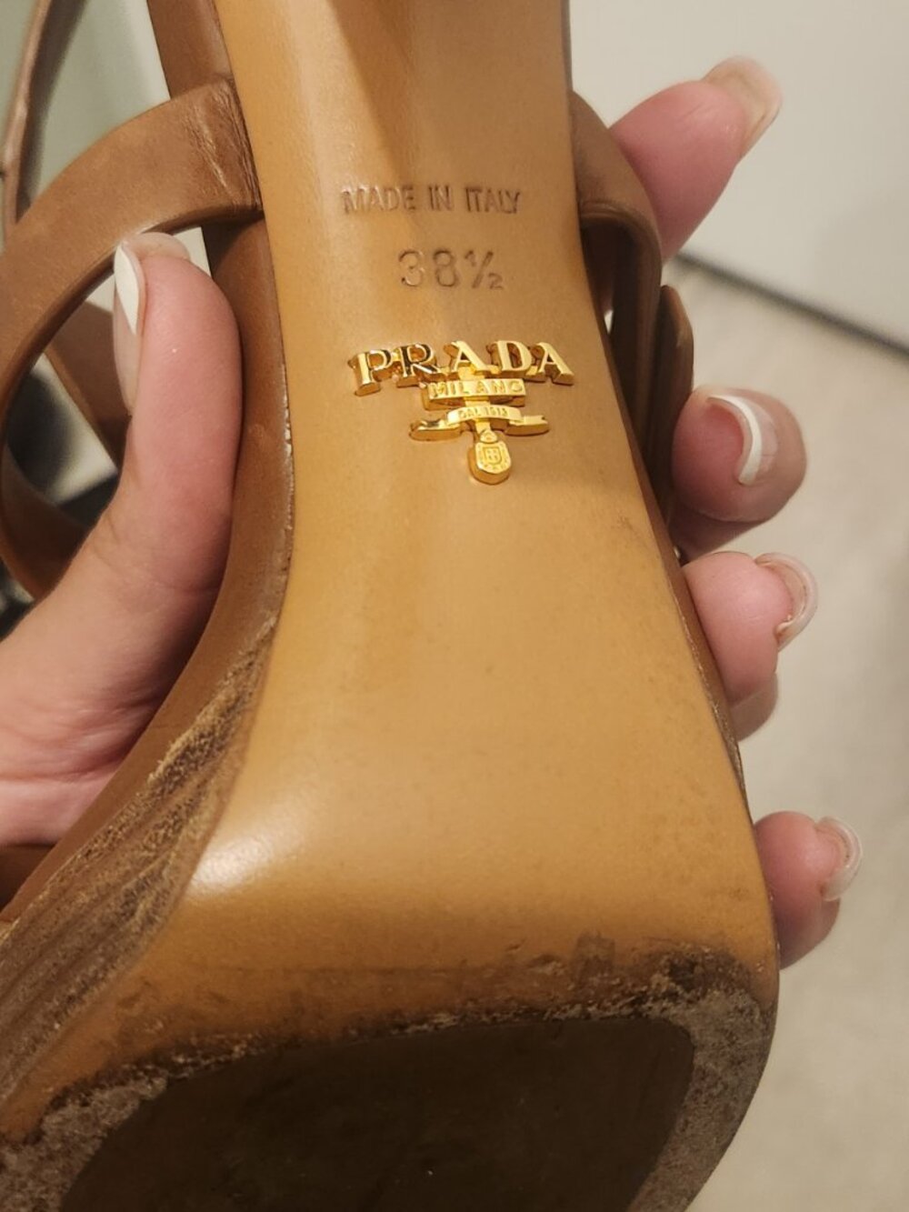 T Strap Brown Prada Sandals - Picture 2 of 6